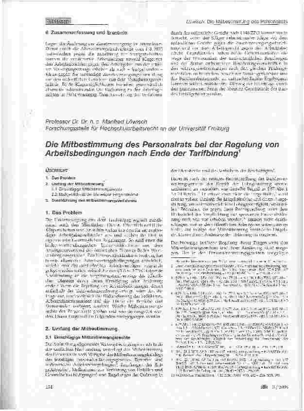 Vorschauseite 1: Die Mitbestimmung des Personalrats bei der Regelung von Arbeitsbedingungen nach Ende der Tarifbindung