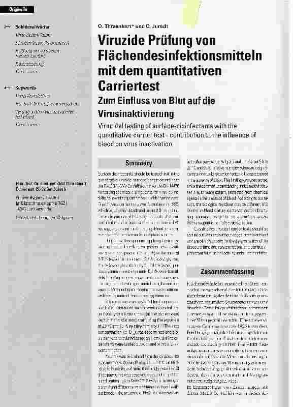 Vorschauseite 1: Viruzide Prüfung von Flächendesinfektionsmitteln mit dem quantitativen Carriertest