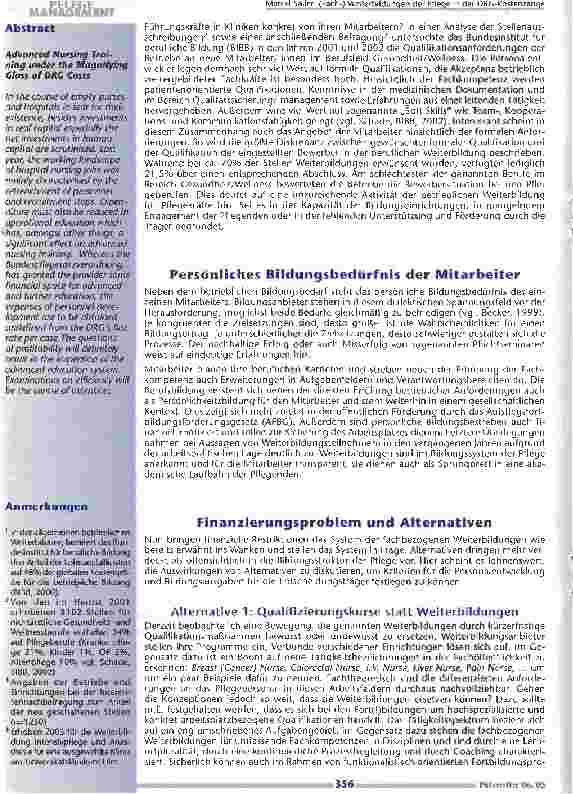 Vorschauseite 2: (Fach-) Weiterbildungen der Pflege in der DRG-Kostenzange
