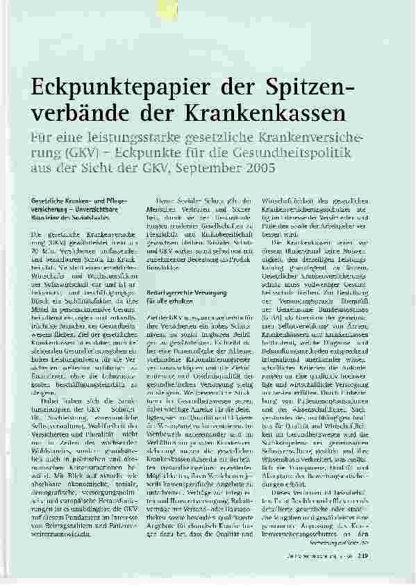 Vorschauseite 1: Eckpunktepapier der Spitzenverbände der Krankenkassen