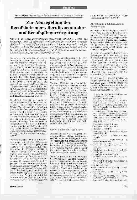Vorschauseite 1: Zur Neuregelung der Berufsbetreuer-, Berufs Vormünder-und Berufspflegervergütung