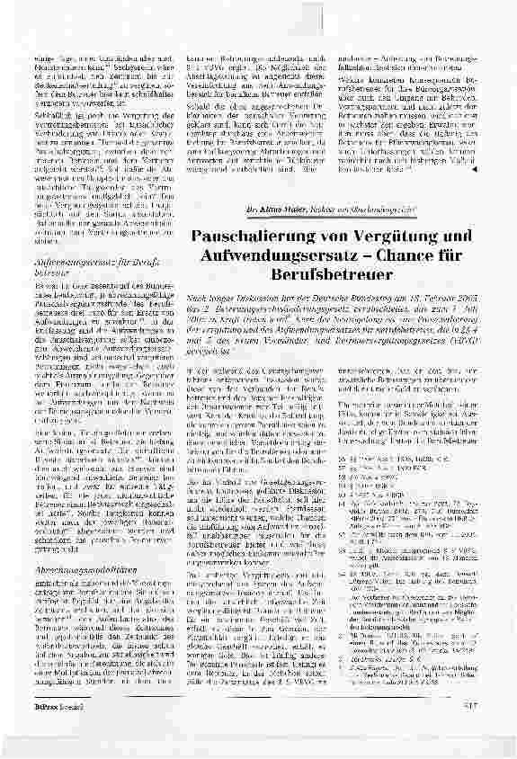 Vorschauseite 5: Zur Neuregelung der Berufsbetreuer-, Berufs Vormünder-und Berufspflegervergütung