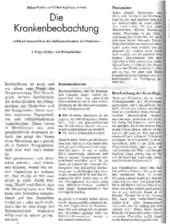 Vorschauseite 1: Die Krankenbeobachtung - bildhaft dargestellt an der Aufnahmesituation des Patienten - 1. Folge: Melan - ein Melancholiker