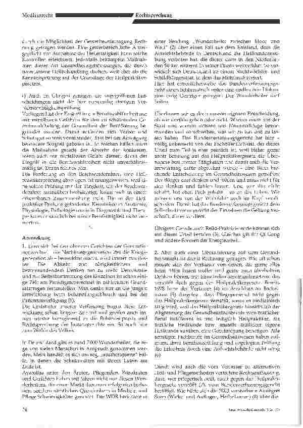 Vorschauseite 5: Wunderheiler benötigen keine Erlaubnis nachdem HeilpraktikergesetzBeschluss des Bundesverfassungsgerichts vom 2. März 2004 - AZ: 1 BvR 784/03