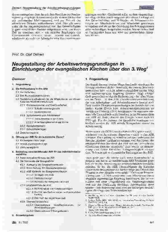 Vorschauseite 1: Neugestaltung der Arbeitsvertragsgrundlagen in Einrichtungen der evangelischen Kirchen über den 3. Weg