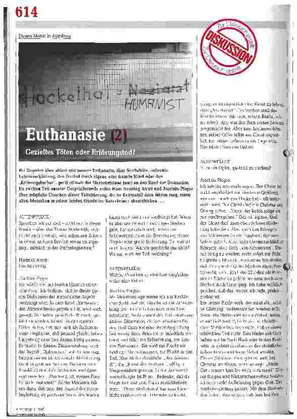 Vorschauseite 1: Euthanasie (2) Gezieltes Töten oder Erlösungstod.