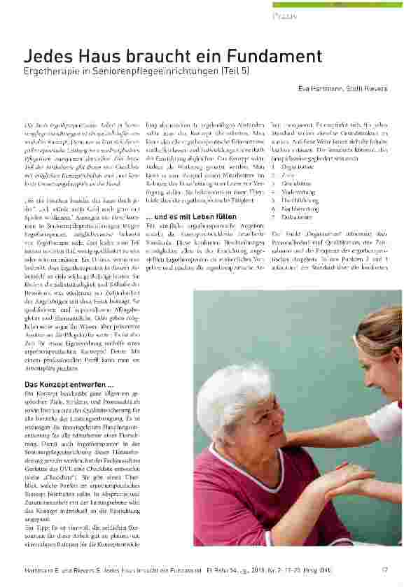 Vorschauseite 1: Jedes Haus braucht ein Fundament Ergotherapie in SeniorenpfLegeeinrichtungen (Teil 5)