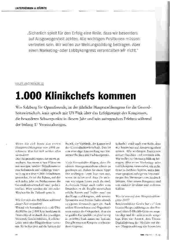 Vorschauseite 1: 1.000 Klinikchefs kommen