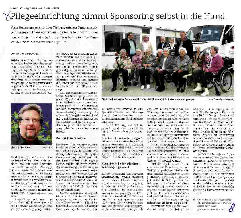 Vorschauseite 1: Pflegeeinrichtung nimmt Sponsoring selbst in die Hand