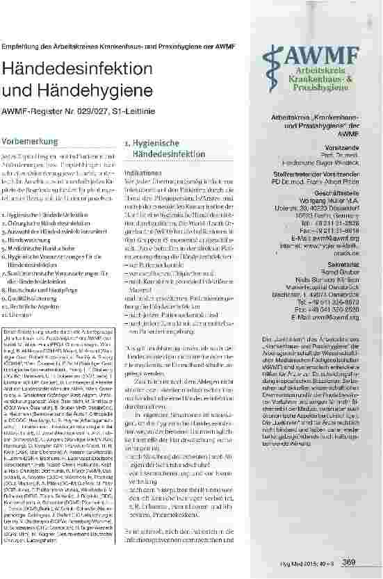 Vorschauseite 1: Händedesinfektion und Händehygiene AWMF-Register Nr. 029/027, S1-Leitlinie