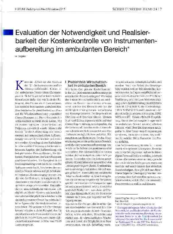 Vorschauseite 1: Evaluation der Notwendigkeit und Realisierbarkeit der Kostenkontrolle von Instrumenten aufbereitung im ambulanten Bereich
