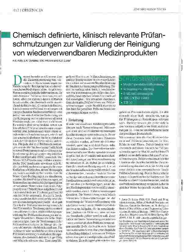 Vorschauseite 1: Chemisch definierte, klinisch relevante Prüfan-schmutzungen zur Validierung der Reinigung von wiederverwendbaren Medizinprodukten
