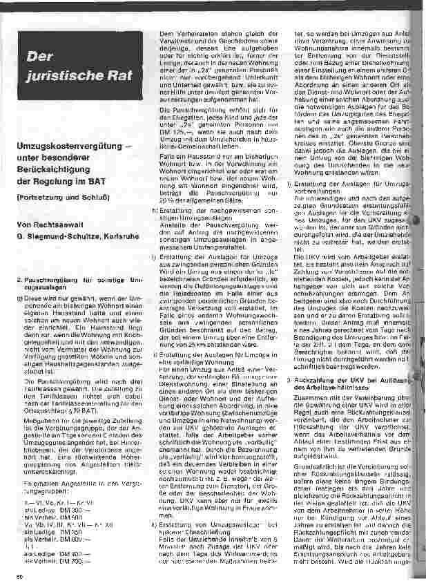 Vorschauseite 1: Der juristische Rat - Umzugskostenvergütung u. bes. Berücksichtigung des BAT / Fortsetzung und Schluß