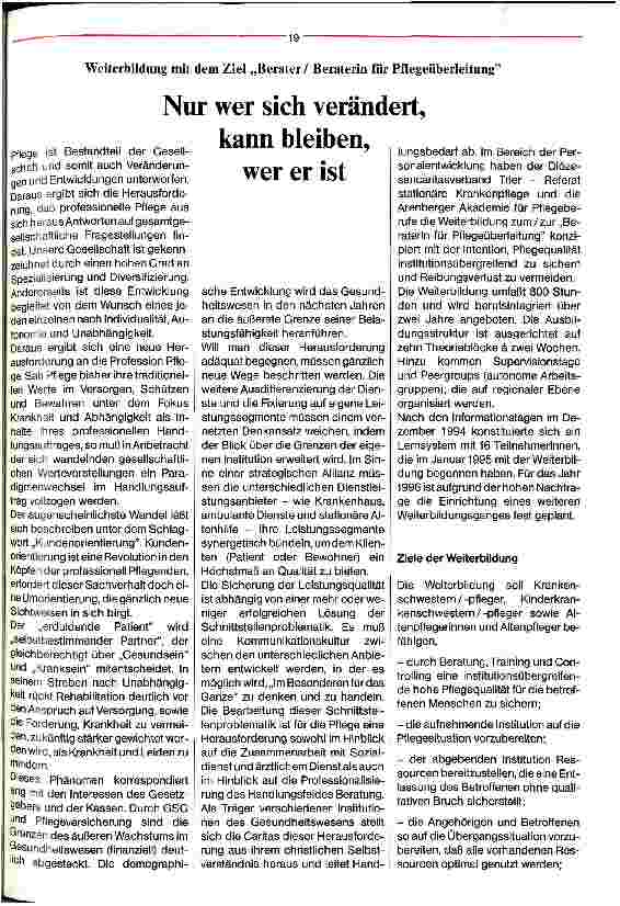 Vorschauseite 1: Nur wer sich verändert, kann bleiben, wer er ist Weiterbildung mit dem Tiel Berater/ Beraterin für Pflegeüberleitung
