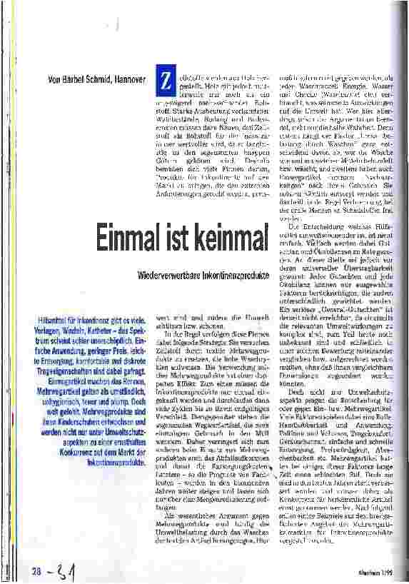 Vorschauseite 1: Einmal ist keinmal Wiederverwertbare Inkontinenzprodukte