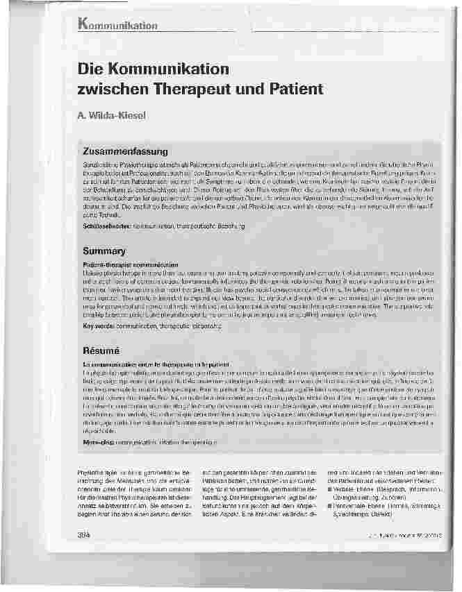 Vorschauseite 1: Die Kommunikation zwischen Therapeut und Patient