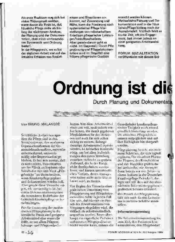 Vorschauseite 1: Ordnung ist die halbe Pflege Durch Planung und Dokumentation mehr Pflegequalität
