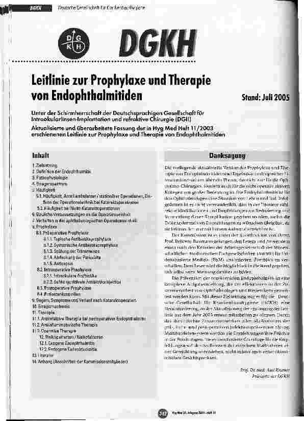 Vorschauseite 1: Leitlinie zur Prophylaxe und Therapie von Endophthalmitiden