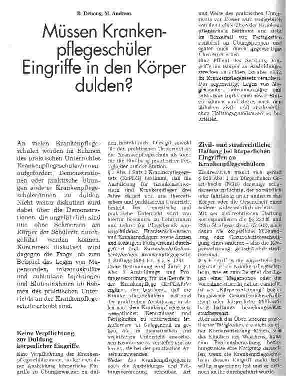 Vorschauseite 1: Müssen Krankenpflegeschüler Eingriffe in den Körper dulden?