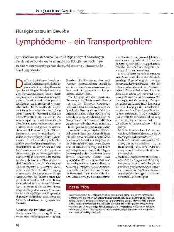 Vorschauseite 1: Flüssigkeitsstau im Gewebe Lymphödeme - ein Transportproblem