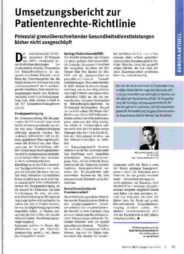 Vorschauseite 1: Umsetzungsbericht zur Patientenrechte-Richtlinie