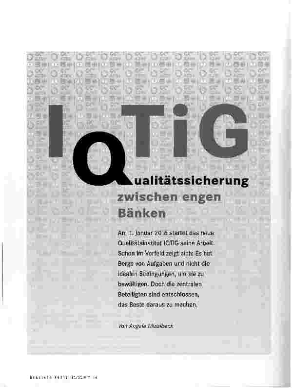 Vorschauseite 1: Qualitätssicherung zwischen engen Banken