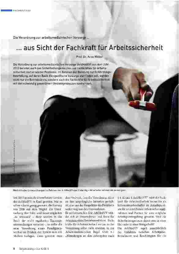 Vorschauseite 1: Die Verordnung zur arbeitsmedizinischen Vorsorge aus Sicht der Fachkraft für Arbeitssicherheit