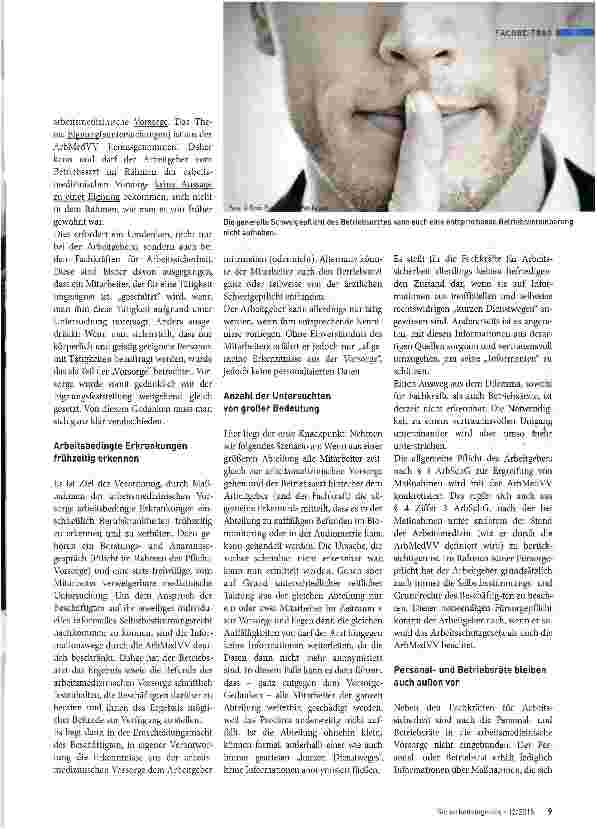 Vorschauseite 2: Die Verordnung zur arbeitsmedizinischen Vorsorge aus Sicht der Fachkraft für Arbeitssicherheit
