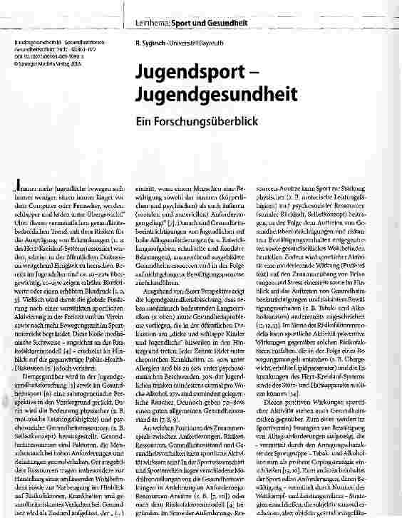 Vorschauseite 1: Jugendsport -JugendgesundheitEin Forschungsüberblick