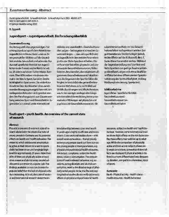 Vorschauseite 3: Jugendsport -JugendgesundheitEin Forschungsüberblick
