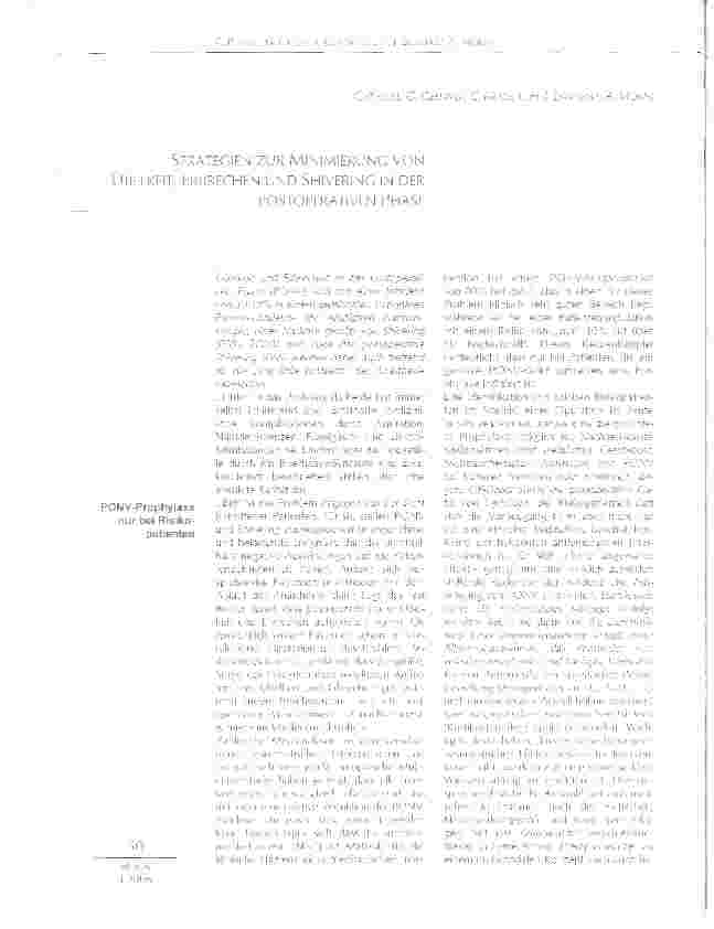 Vorschauseite 1: STRATEGIEN ZUR MINIMIERUNG VON ÜBELKEIT, ERBRECHEN UND SHIVERING IN DERPOSTOPERATIVEN PHASE