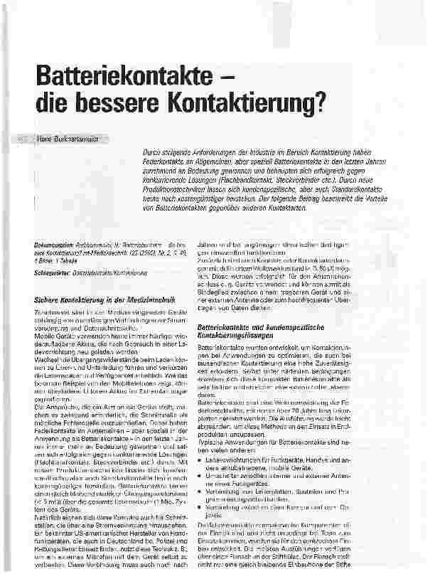 Vorschauseite 1: Batteriekontakte - die bessere Kontaktierung?