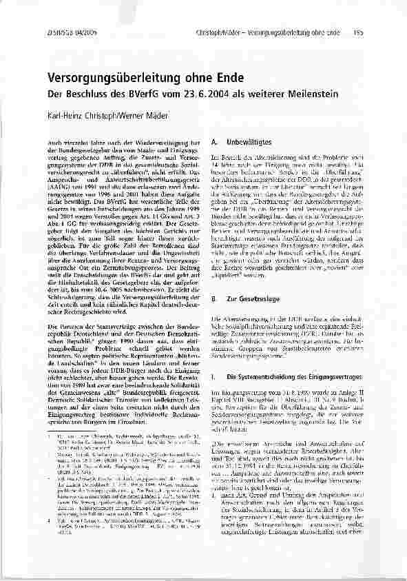Vorschauseite 1: Versorgungsüberleitung ohne EndeDer Beschluss des BVerfG vom 23.6.2004 als weiterer Meilenstein