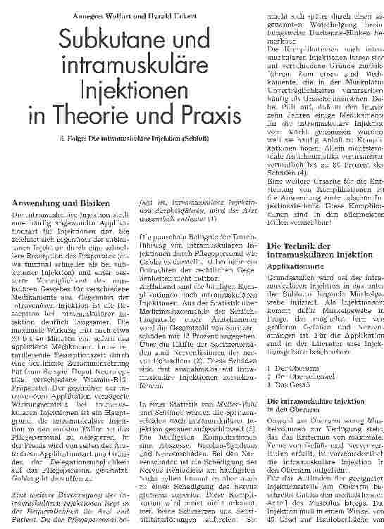 Vorschauseite 1: Subkutane und intramuskuläre Injektionen in Theorie und Praxis 6. Folge: Die intramuskuläre Injektion (Schluß)