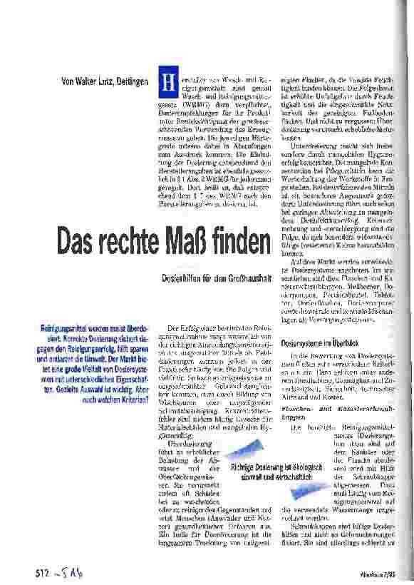 Vorschauseite 1: Das rechte Maß finden Dosierhilfen für den Großhaushalt