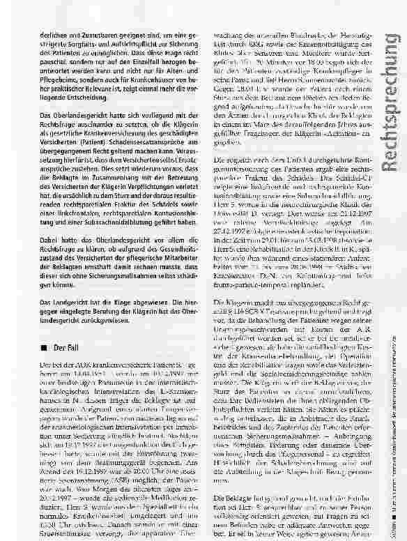 Vorschauseite 2: Sturz aus einem normalen Krankenhausbett der änästhesiologischen Intensivstation