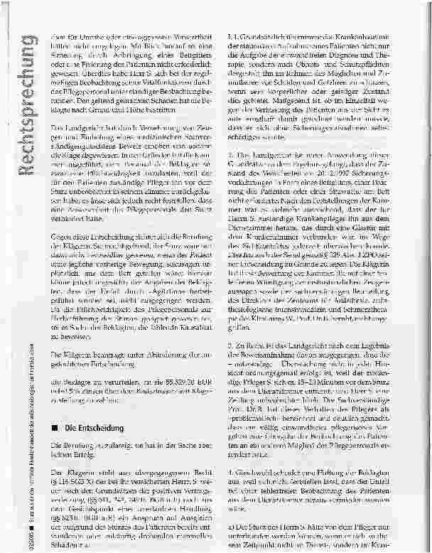 Vorschauseite 3: Sturz aus einem normalen Krankenhausbett der änästhesiologischen Intensivstation