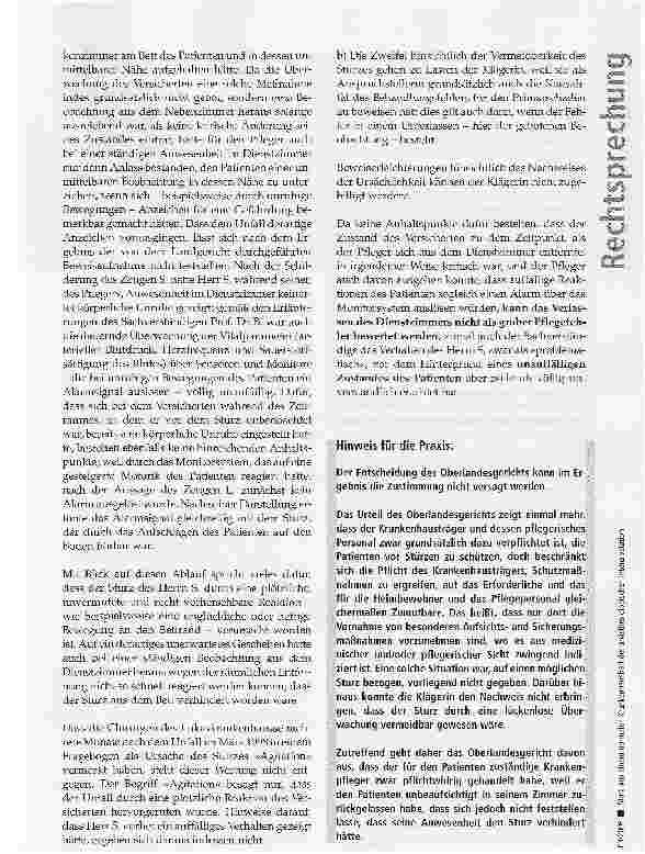 Vorschauseite 4: Sturz aus einem normalen Krankenhausbett der änästhesiologischen Intensivstation