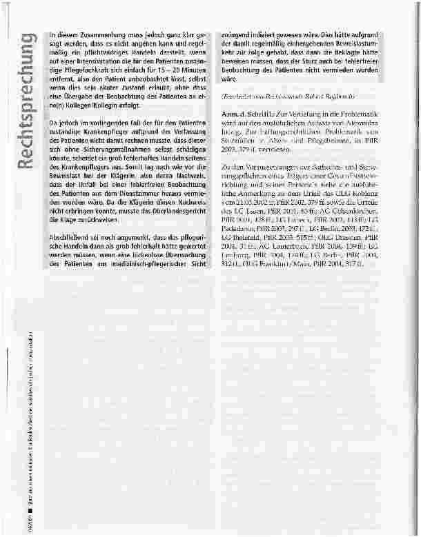 Vorschauseite 5: Sturz aus einem normalen Krankenhausbett der änästhesiologischen Intensivstation