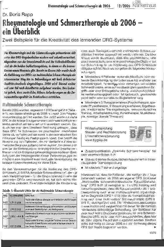 Vorschauseite 1: Rheumatologie und Schmerztherapie ab 2006 -ein Überblick
