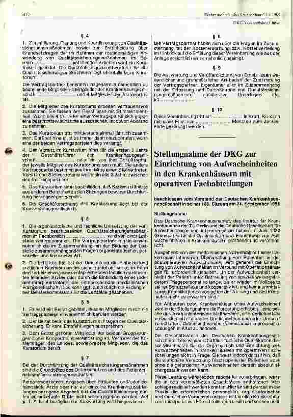 Vorschauseite 1: Stellungsnahme der DKG zur Einrichtung von Aufwacheinheiten in den Krankenhäusern mit operativen Fachabteilungen