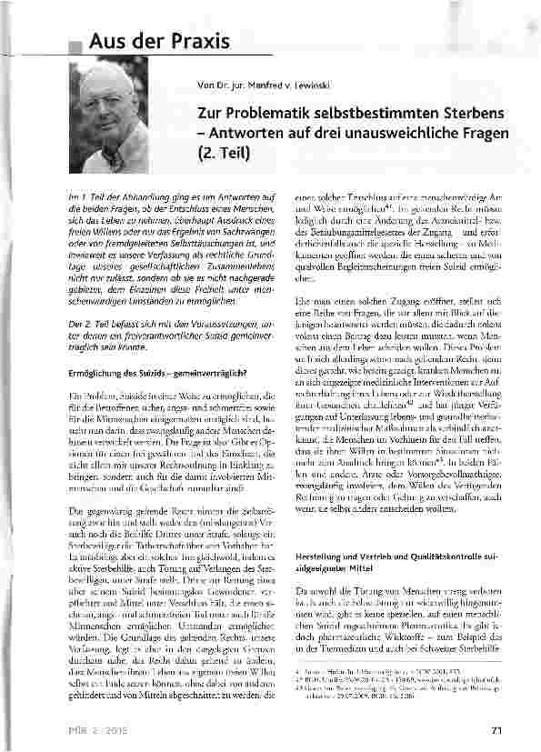 Vorschauseite 1: Zur Problematik selbstbestimmten Sterbens - Antworten auf drei unausweichliche Fragen (2. Teil)
