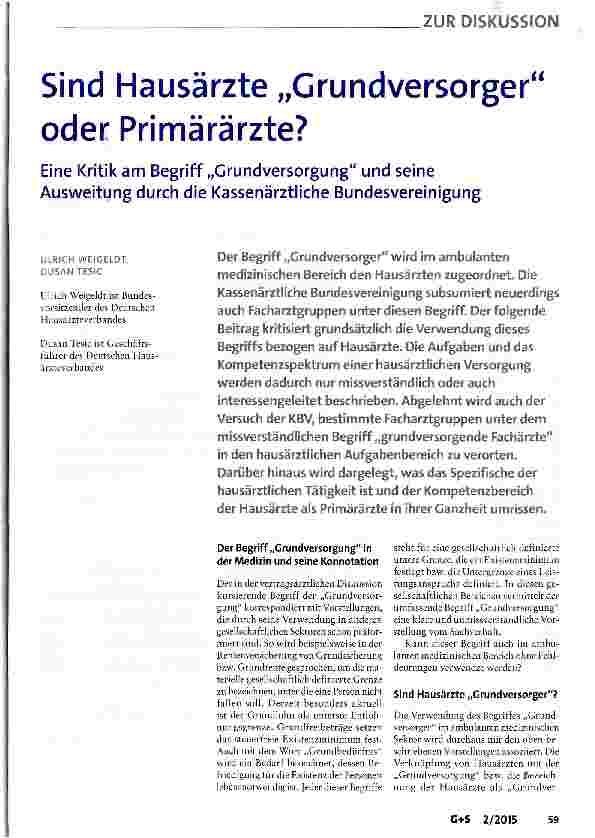 Vorschauseite 1: Sind Hausärzte „Grundversorger oder Primärärzte?