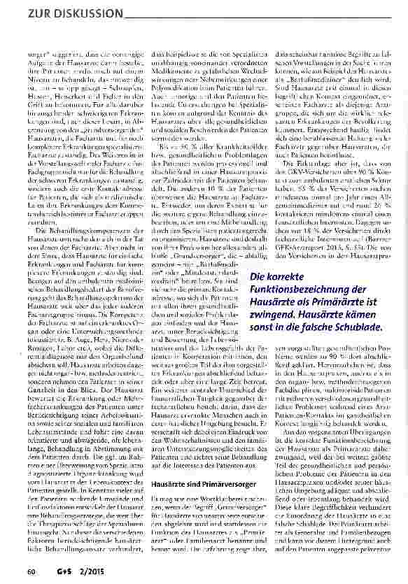 Vorschauseite 2: Sind Hausärzte „Grundversorger oder Primärärzte?