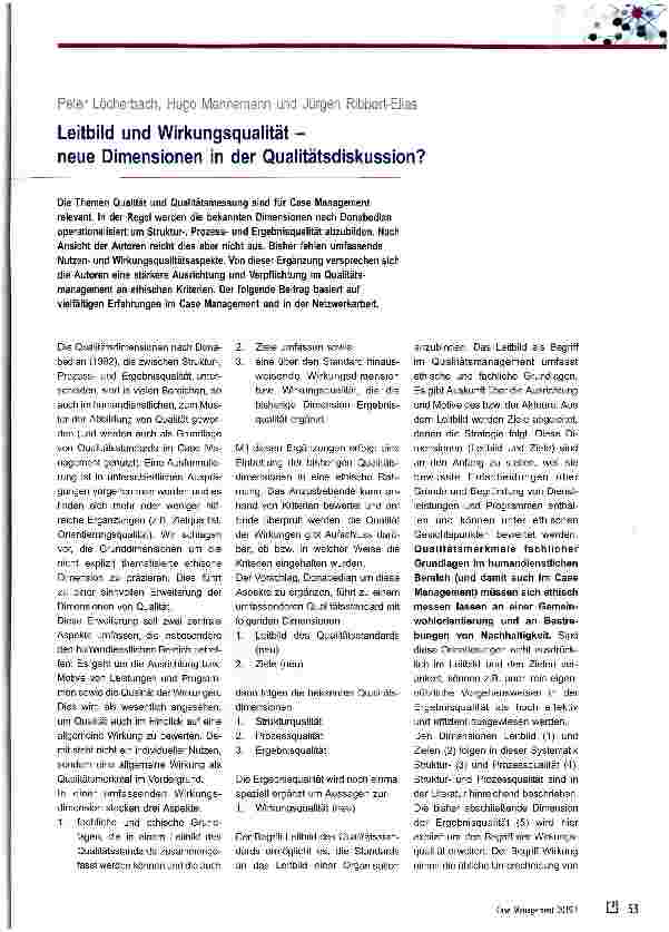 Vorschauseite 1: Leitbild und Wirkungsqualität - neue Dimensionen in der Qualitätsdiskussion?