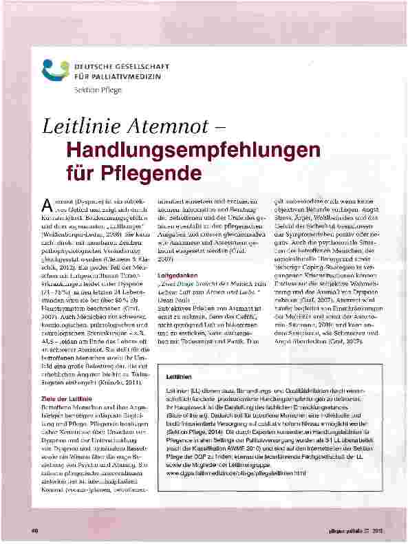 Vorschauseite 1: Leitlinie Atemnot - Handlungsempfehlungen für Pflegende