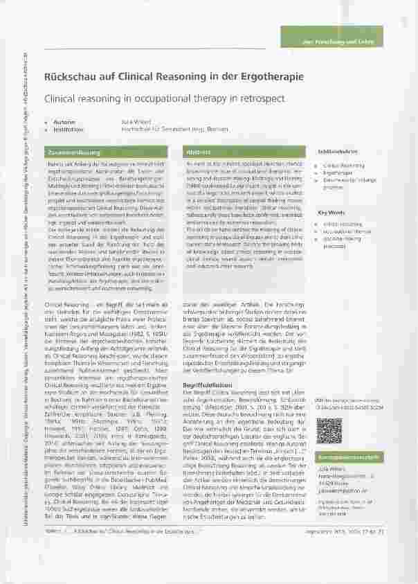 Vorschauseite 1: Rückschau auf Clinical Reasoning in der Ergotherapie