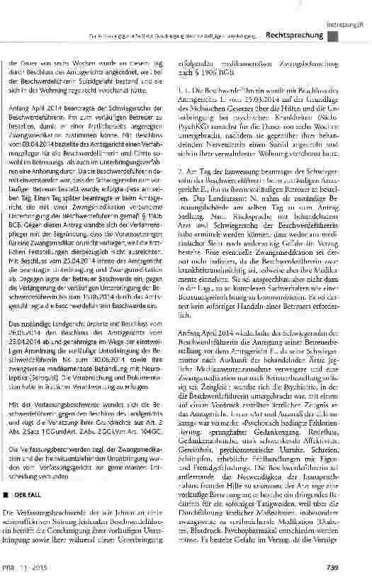 Vorschauseite 2: Zur Verfassungsgemäßiheit der Genehmigung einer vorläufigen Unterbringung zwecks medikamentöser Zwangsbehandlung nach § 1906 BGB