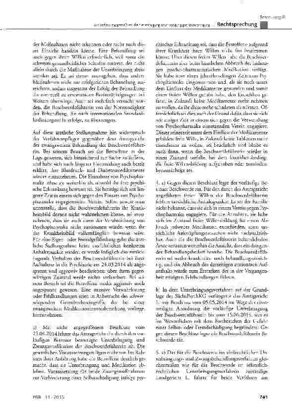Vorschauseite 4: Zur Verfassungsgemäßiheit der Genehmigung einer vorläufigen Unterbringung zwecks medikamentöser Zwangsbehandlung nach § 1906 BGB