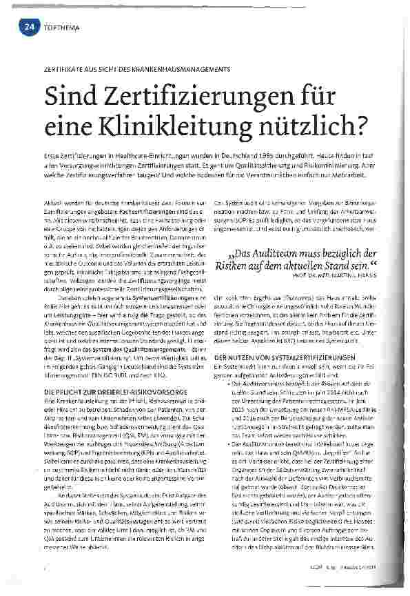 Vorschauseite 1: Sind Zertifizierungen für eine Klinikleitung nützlich?